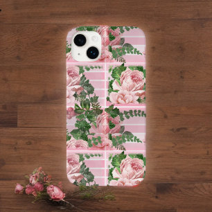 Pretty Pink Roses in Pink Gradient Graphic Pattern iPhone 14 Plus Case
