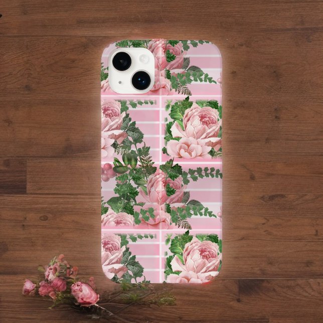Pretty Pink Roses in Pink Gradient Graphic Pattern iPhone Case (Creator Uploaded)