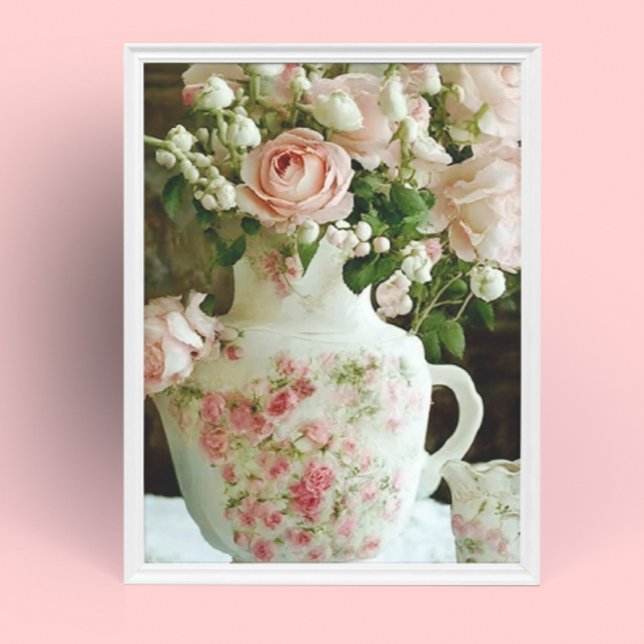 Pretty Pink Roses in Vintage Antique China Teapot Poster (Creator Uploaded)