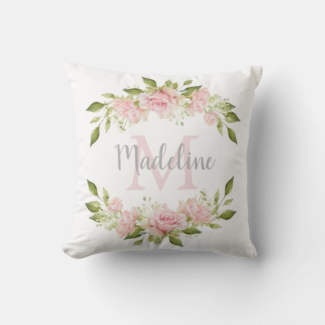 Pretty Pink Roses | Monogram and Name Cushion (Front)