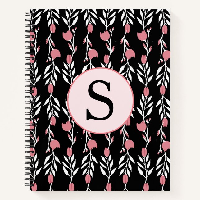 Pretty Pink Roses Monogram Theme Notebook (Front)