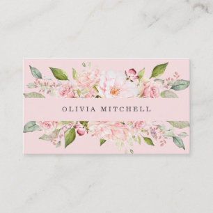 Pretty Pink Roses on Blush Pink   Floral Business Card