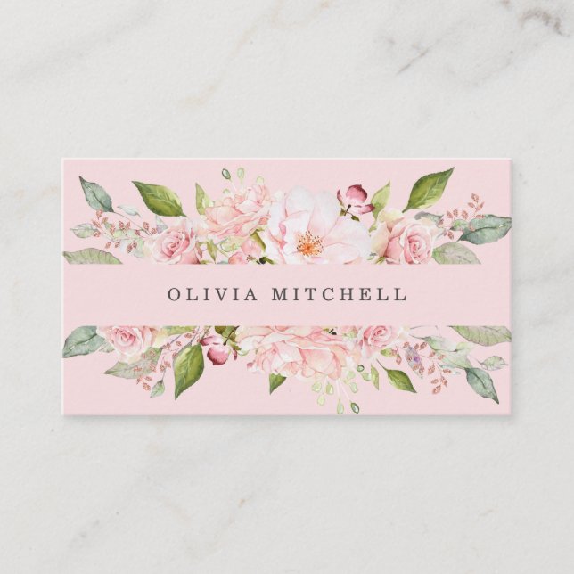 Pretty Pink Roses on Blush Pink | Floral Business Card (Front)