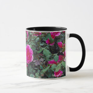 Pretty pink roses on bush mug