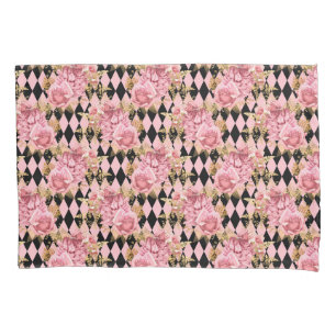 Pretty Pink Roses on Harlequin   Pillowcase