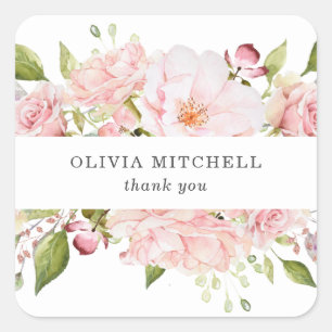 Pretty Pink Roses on White   Floral Square Sticker
