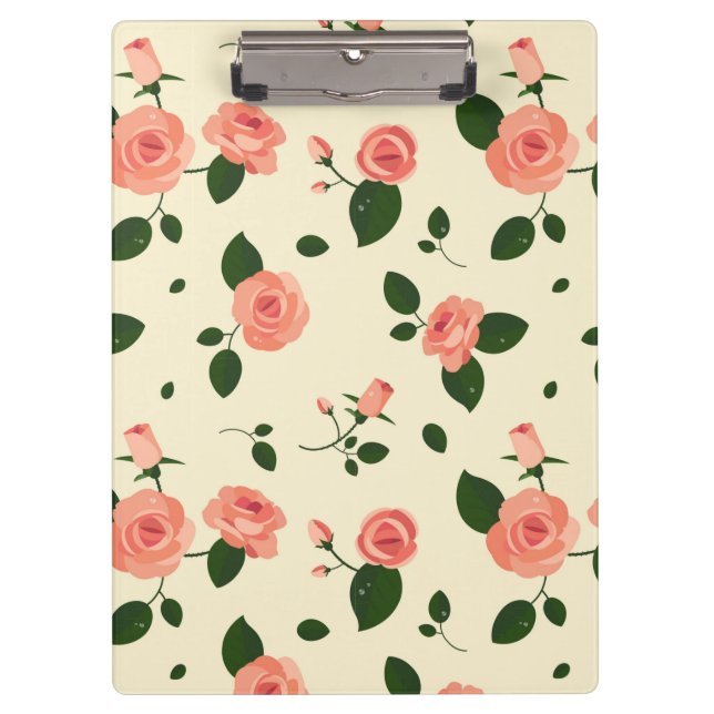 Pretty Pink Roses Pastel Pink Pattern Clipboard (Front)