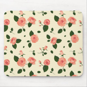 Pretty Pink Roses Pastel Pink Pattern Mouse Mat
