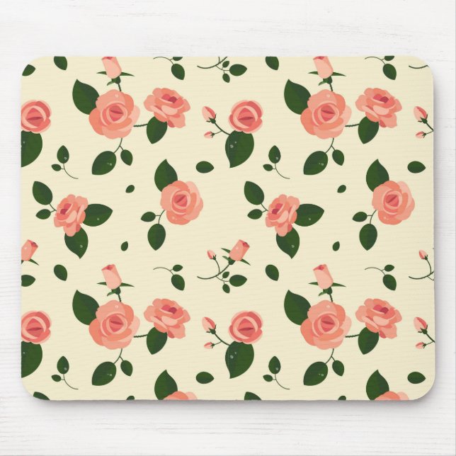 Pretty Pink Roses Pastel Pink Pattern Mouse Mat (Front)