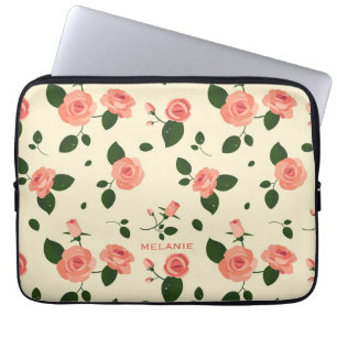Pretty Pink Roses Pastel Pink Pattern Personalised Laptop Sleeve