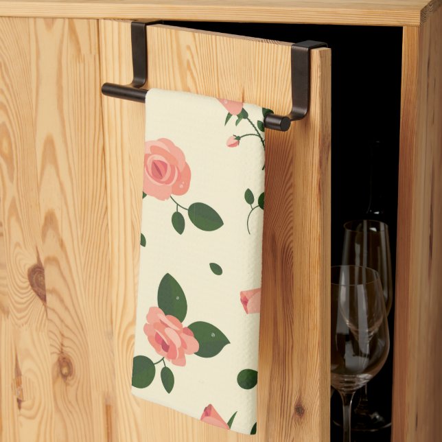 Pretty Pink Roses Pastel Pink Pattern Tea Towel (Thirds Fold)