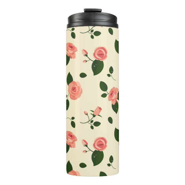 Pretty Pink Roses Pastel Pink Pattern Thermal Tumbler (Front)