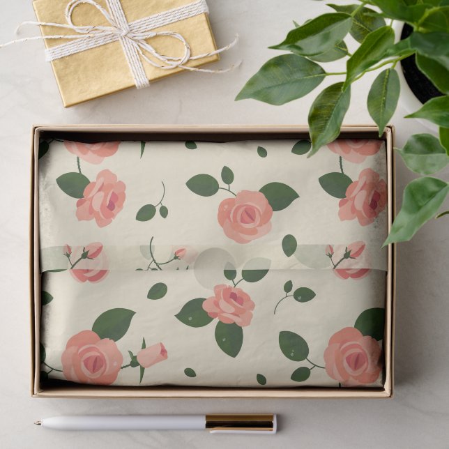 Pretty Pink Roses Pastel Pink Pattern Tissue Paper (Gift)
