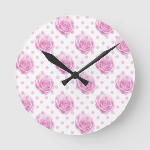 Pretty pink roses pattern round clock