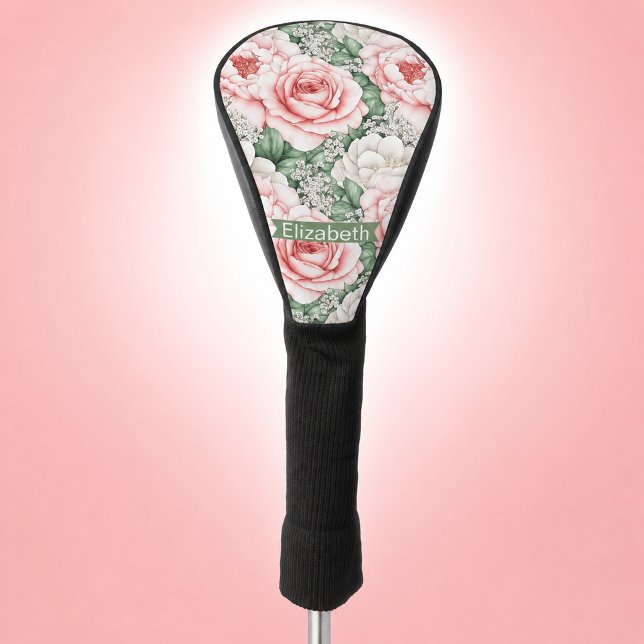 Pretty Pink Roses Personalised Golf Head Cover (Pretty Pink Roses Patterned Personalized Golf Head Cover For Women.)