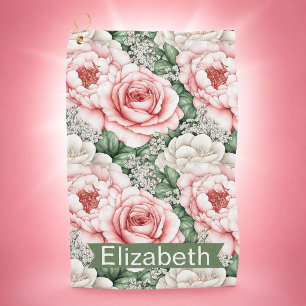 Pretty Pink Roses Personalised Golf Towel