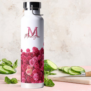 Pretty Pink Roses Personalised Water Bottle