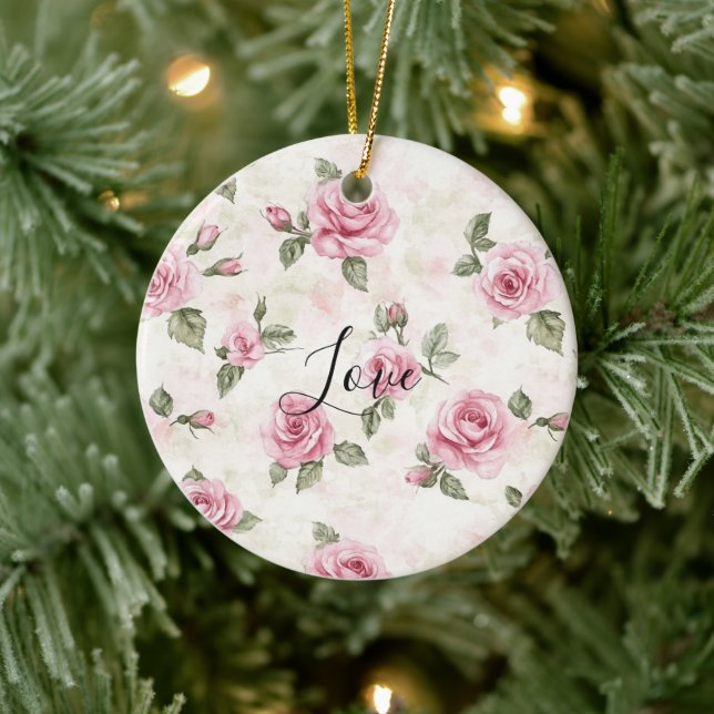 Pretty Pink Roses Romantic Love Ceramic Tree Decoration (Tree)