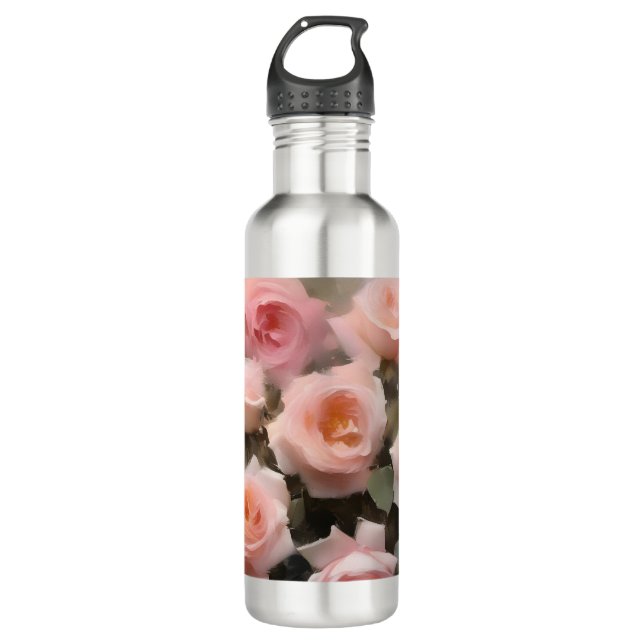 Pretty pink roses watercolor painting 710 ml water bottle (Front)