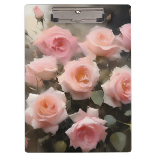 Pretty pink roses watercolor painting clipboard