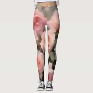 Pretty pink roses watercolor painting leggings