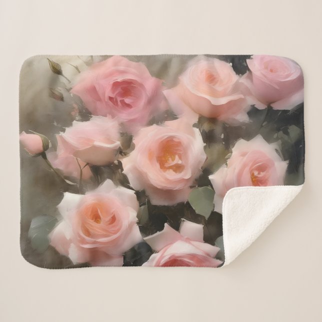 Pretty pink roses watercolor painting sherpa blanket (Front (Horizontal))