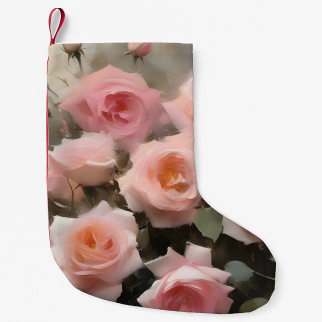 Pretty pink roses watercolor painting small christmas stocking (Front)