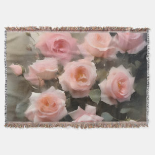 Pretty pink roses watercolor painting throw blanket