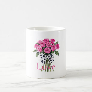 Pretty Pink Roses Western Cow Print Bow Coffee Mug