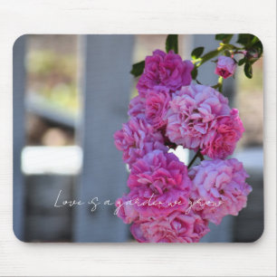Pretty Pink Roses White Picket Fence Photography Mouse Mat