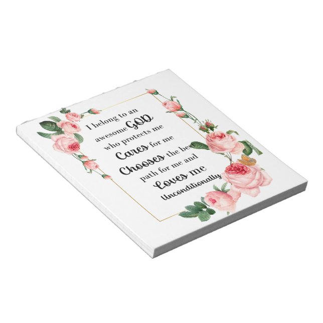 Pretty Pink Roses with Inspirational Quote Notepad (Angled)