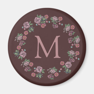 Pretty Pink Roses Wreath Monogram Magnet