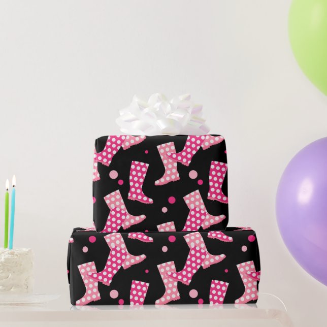 Pretty Pink Rubber Boots Pattern Wrapping Paper (Party Gifts)
