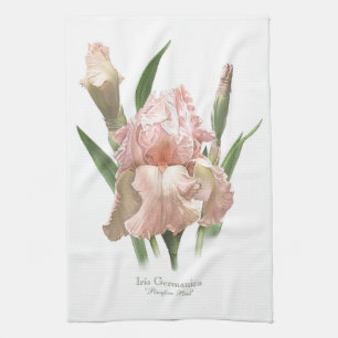 Pretty Pink Ruffled Iris Botanical Art Style Tea Towel
