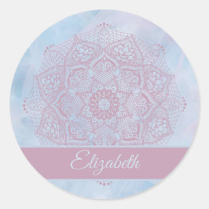 Pretty Pink Sacred Lotus Flower Blossom Mandala Classic Round Sticker