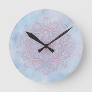 Pretty Pink Sacred Lotus Flower Blossom Mandala   Round Clock
