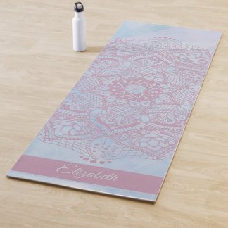 Pretty Pink Sacred Lotus Flower Blossom Mandala    Yoga Mat