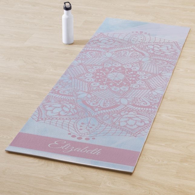 Pretty Pink Sacred Lotus Flower Blossom Mandala    Yoga Mat (In Situ)