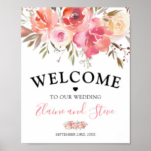 Pretty Pink Salmon Floral Welcome Wedding Poster