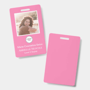 Pretty Pink Salon Employee Photo Company Logo ID Badge