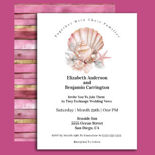 Pretty Pink Seashell and Pearls Wedding Invitation