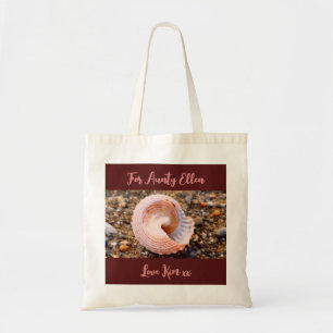 Pretty Pink Seashell Beach Photo with Custom Text Tote Bag