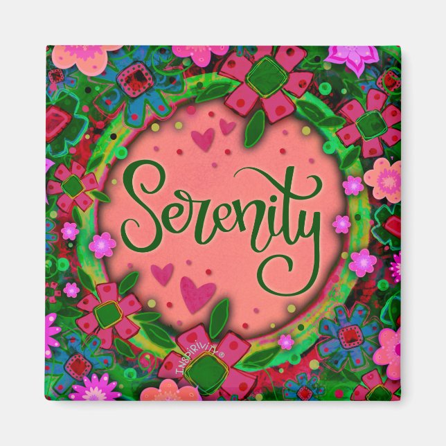 Pretty Pink Serenity Fun Floral Modern Inspirivity Magnet (Front)