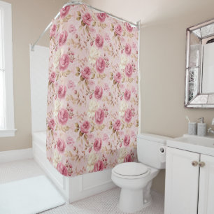 Pretty Pink  Shabby Chic Floral Pattern  Shower Curtain