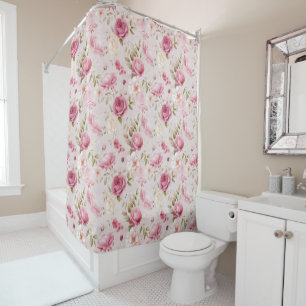 Pretty Pink Shabby Chic Floral Pattern Shower Curtain