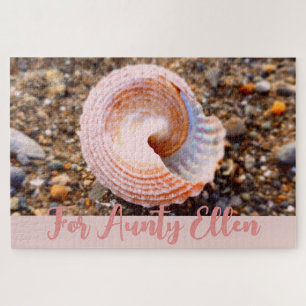 Pretty Pink Shell on the Beach Personalised  Jigsaw Puzzle