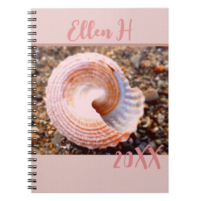 Pretty Pink Shell on the Beach Year Diary Notebook (Front)