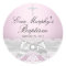 Pretty Pink Silver Damask & Bow Baptism Sticker
