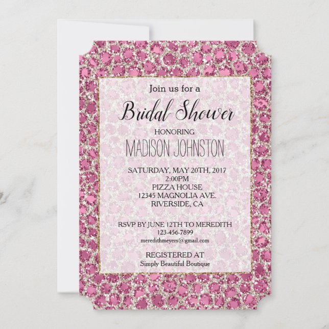 Pretty Pink Silver Glitter Leopard Invitation (Front)