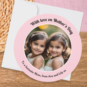 Pretty Pink Simple Custom Photo Round Mothers Day Holiday Card